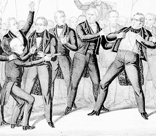 Cartoon depicting a duel in the Senate, 1850