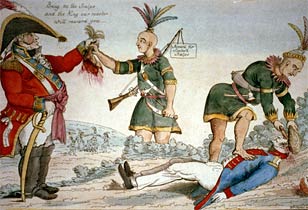 Scene of Indians scalping Americans for the British forces