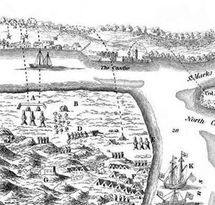 Detail from engraving of Oglethorpe's 1740 attack on St. Augustine