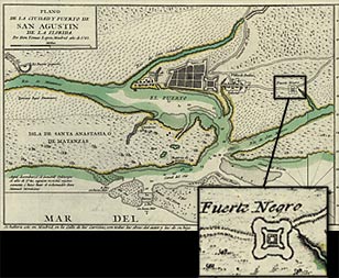 Detail of 1783 map showing position of Fort Mose