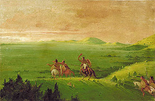 Comanche War Party at sunrise, by Catlin