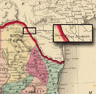 Map showing region of temporary Seminole and Black Seminole settlements in Mexico