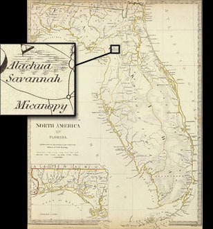 The Alachua Savannah, on map of Florida from 1834