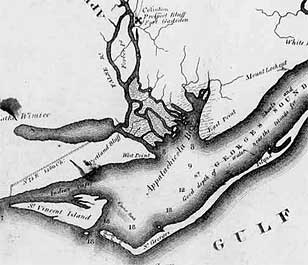 1821 Map showing mouth of the Appalachicola River