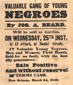 Ad for slave auction, 1840