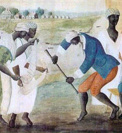 Detail of a broom-jumping marriage ceremony