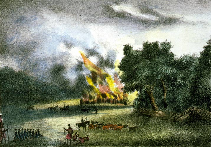 Burning of the town Pilak-li-ka-ha by Gen. Eustis