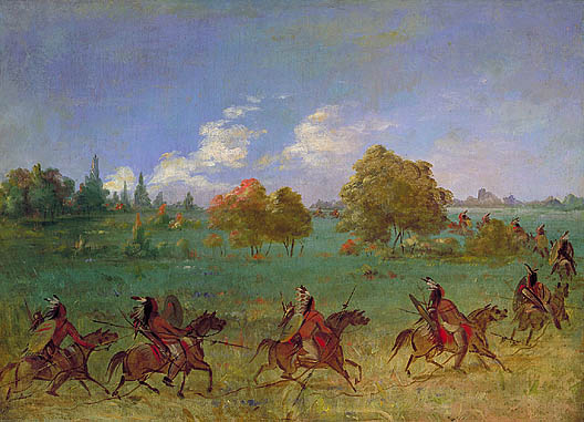 Comanche War Party on the March, Fully Dress, by George Catlin