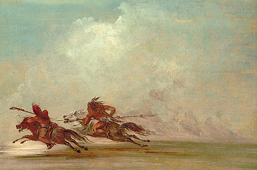 Comanche Warrior Lancing an Osage, by George Catlin