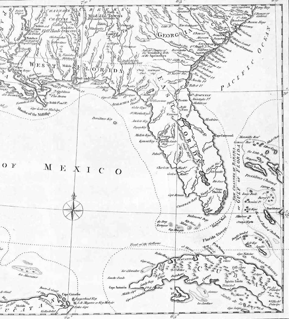 Detail from 1781 map of Georgia, Florida, and Louisiana