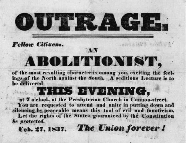 Handbill protesting speech by an abolitionist