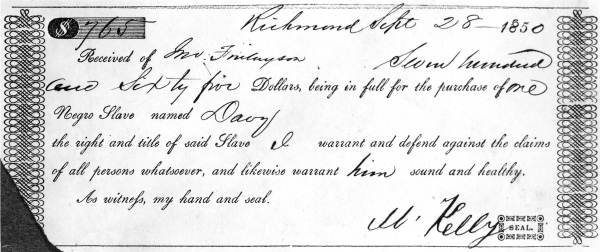 Receipt from sale of a slave