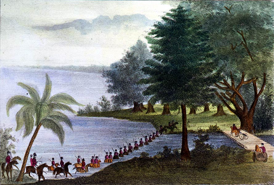 Troops fording Lake Ocklahawa